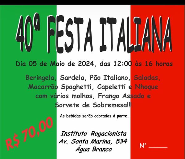 Tem festa Italiana no Instituto Rogacionista